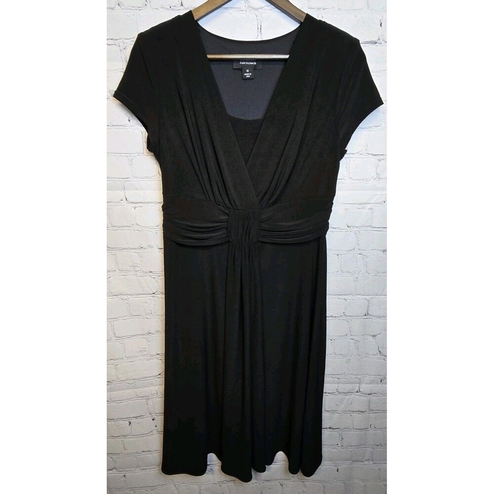 R & M Richards Womens Black V Neck Stretch Flowy Midi Dress Size 10 Whimsigoth